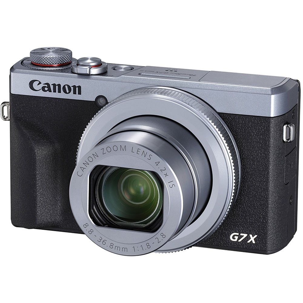 Canon PowerShot G7 X Mark III Digital Camera Silver front view on pure white background